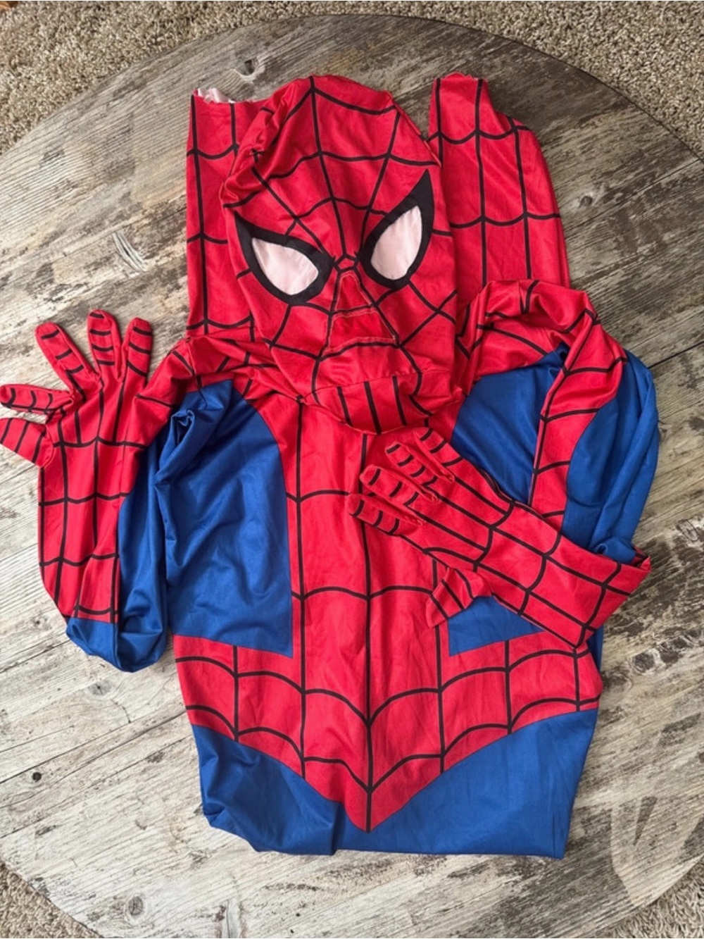 Adult Red and Blue Spider Web Superhero Costume - Hooded Jumpsuit